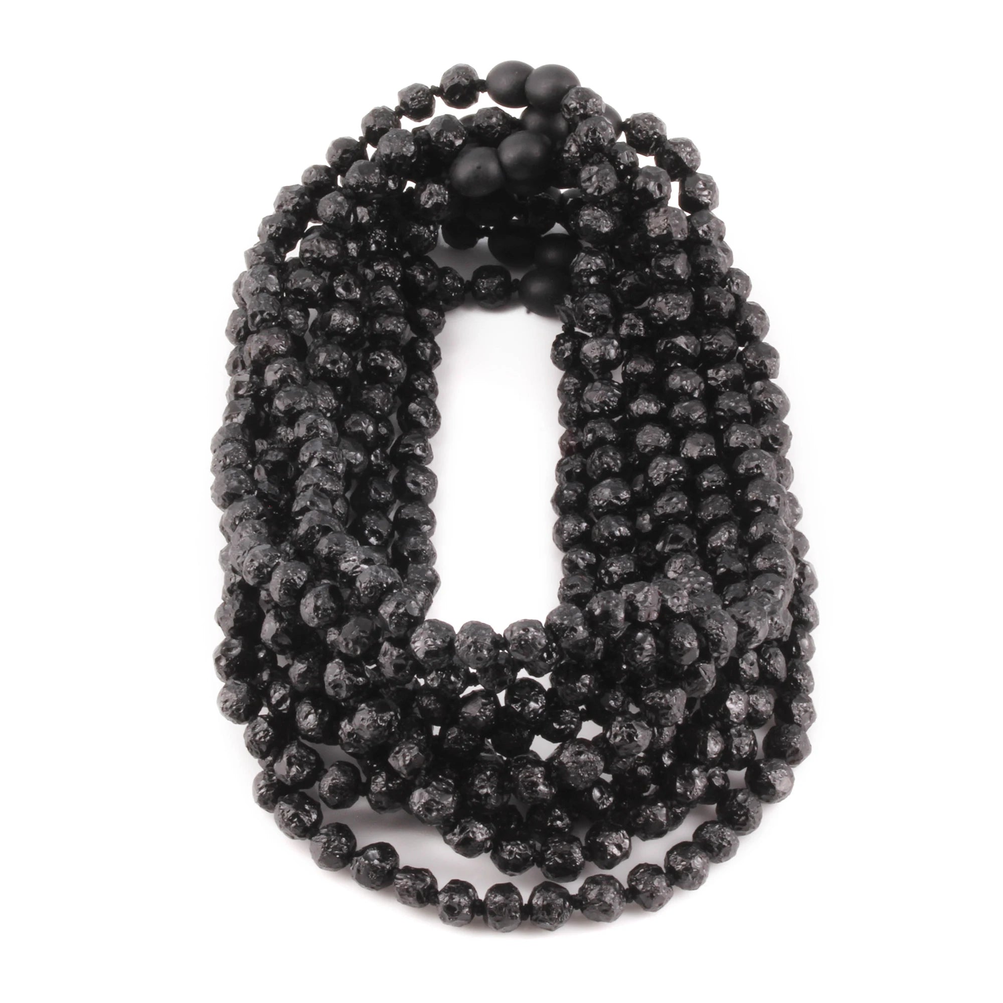 Baltic Amber Junior Necklace Baroque Black Raw Finish - Wholesale Lot of 10pcs - 38cm / 15in - XB54B-RAW