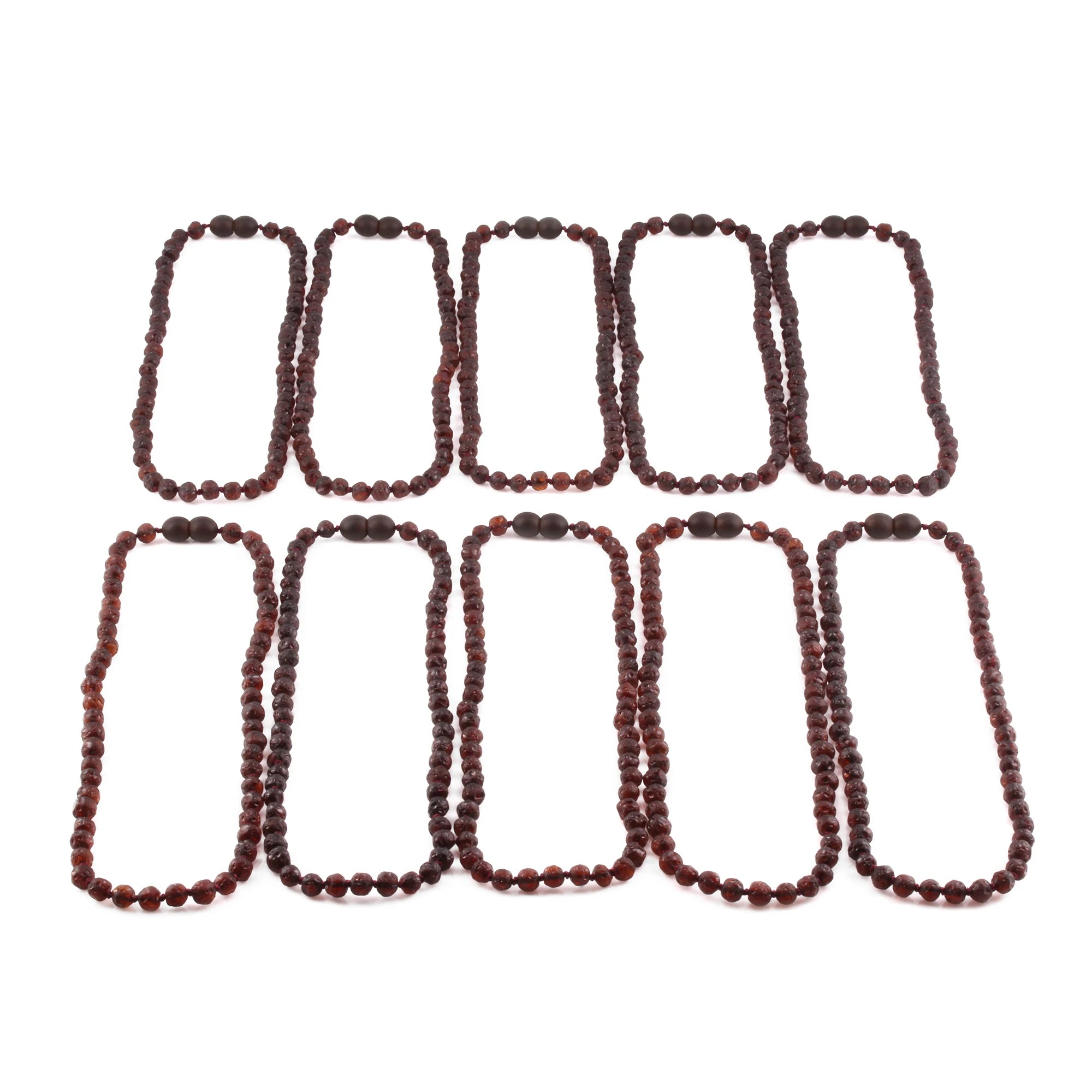 Baltic Amber Junior Necklace Baroque Dark Cognac Raw Finish - Wholesale Lot of 10pcs - 38cm / 15in - XB54DC-RAW