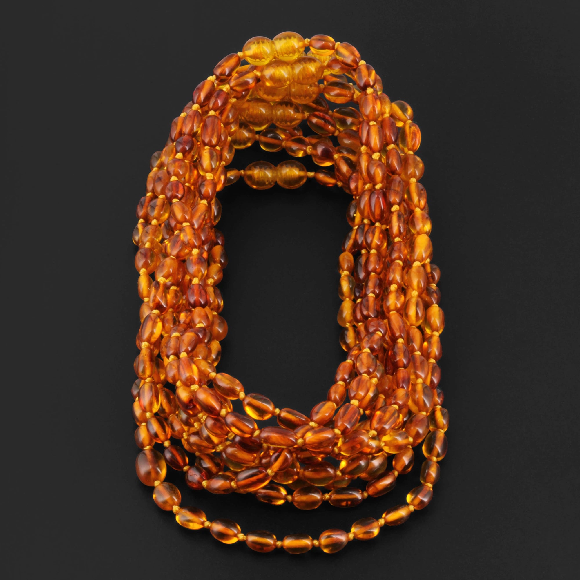 Baltic Amber Junior Necklace Olive Light Cognac Glossy Finish - Wholesale Lot of 10pcs - 38cm / 15in - XO54LC
