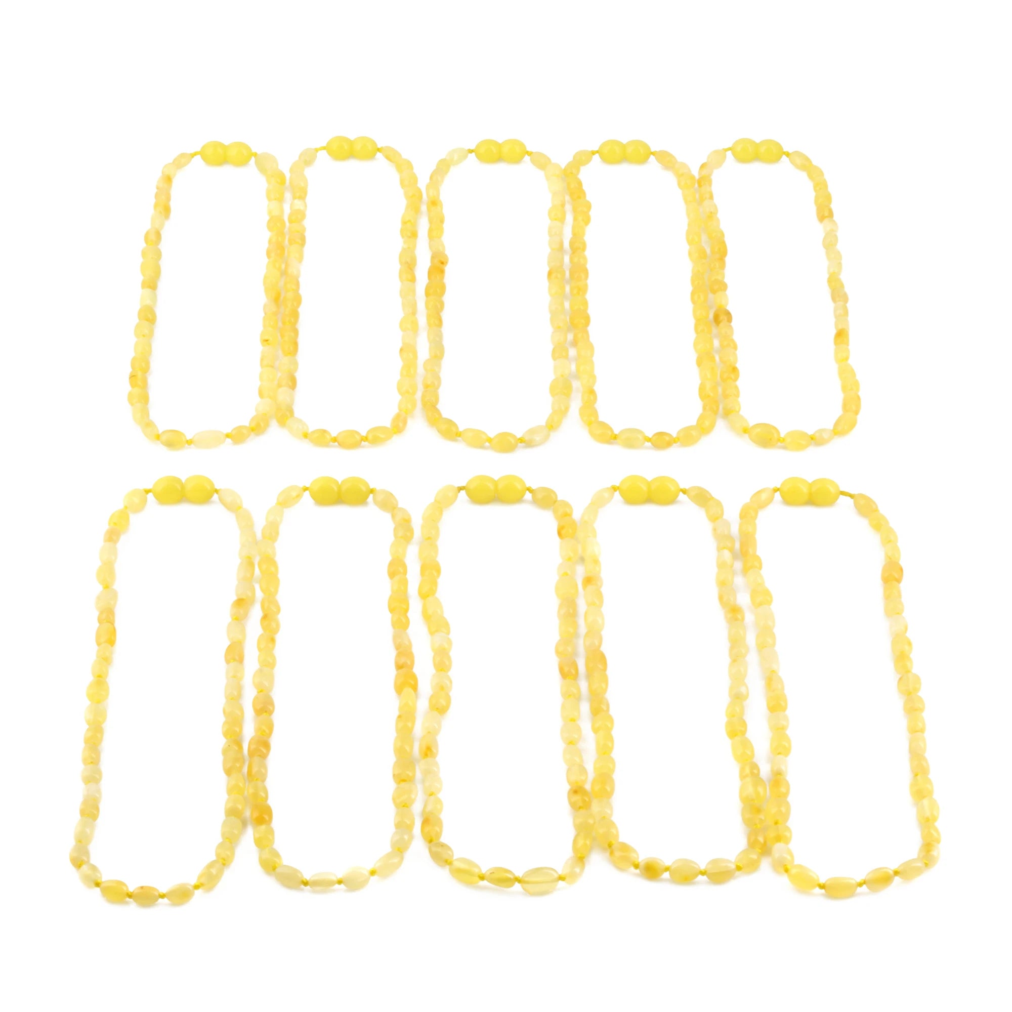Baltic Amber Junior Necklace Olive Milky Yellow Glossy Finish - Wholesale Lot of 10pcs - 38cm / 15in - XO54MY