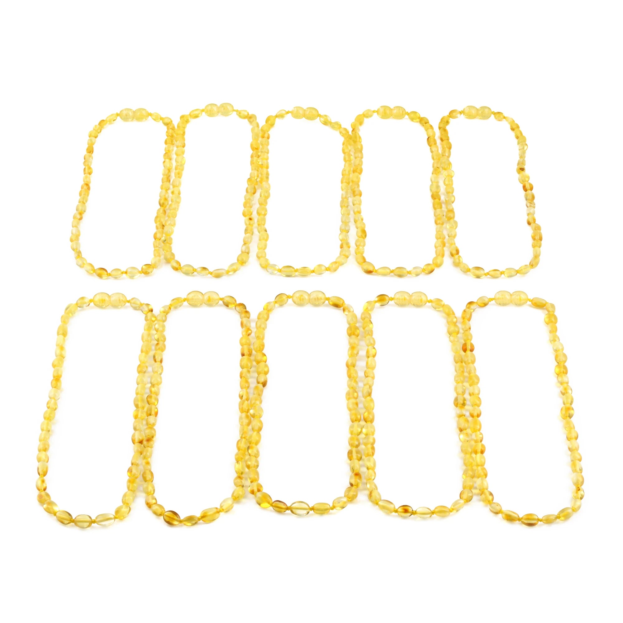 Baltic Amber Junior Necklace Olive Yellow Glossy Finish - Wholesale Lot of 10pcs - 38cm / 15in - XO54Y