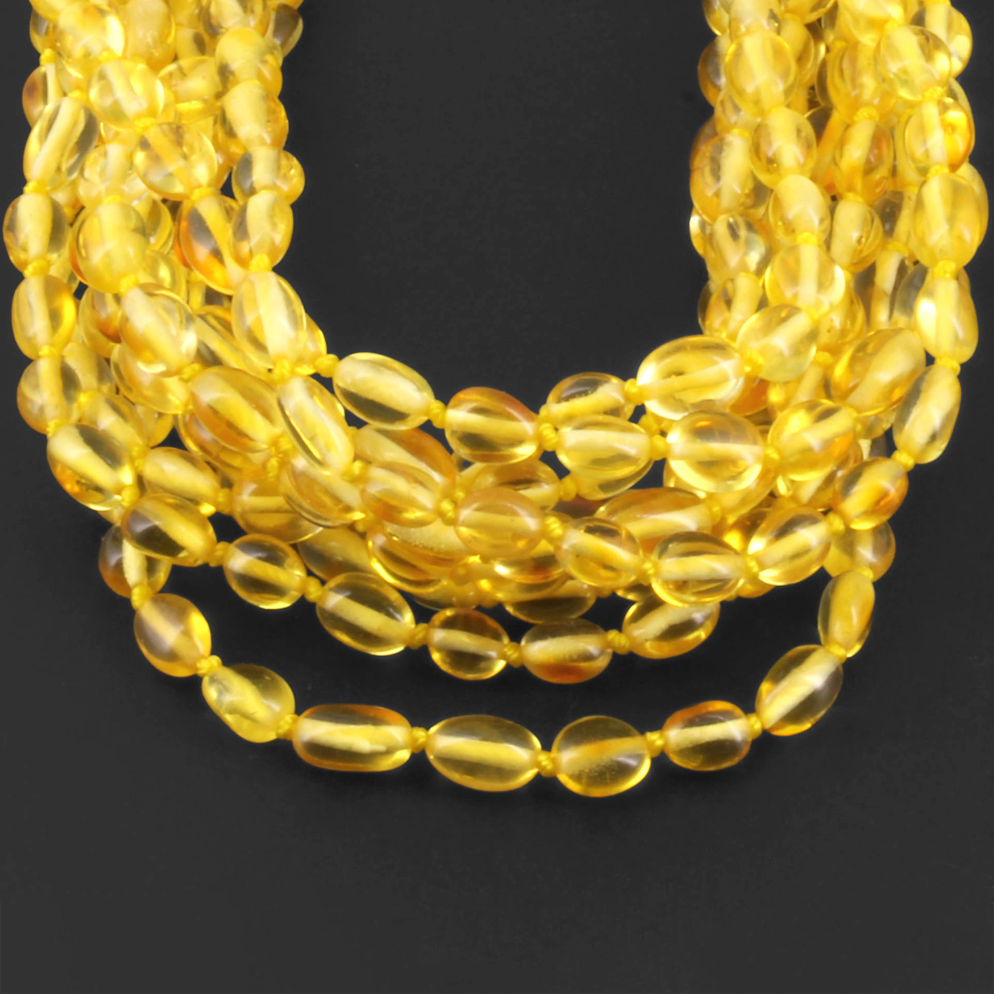 Baltic Amber Junior Necklace Olive Yellow Glossy Finish - Wholesale Lot of 10pcs - 38cm / 15in - XO54Y