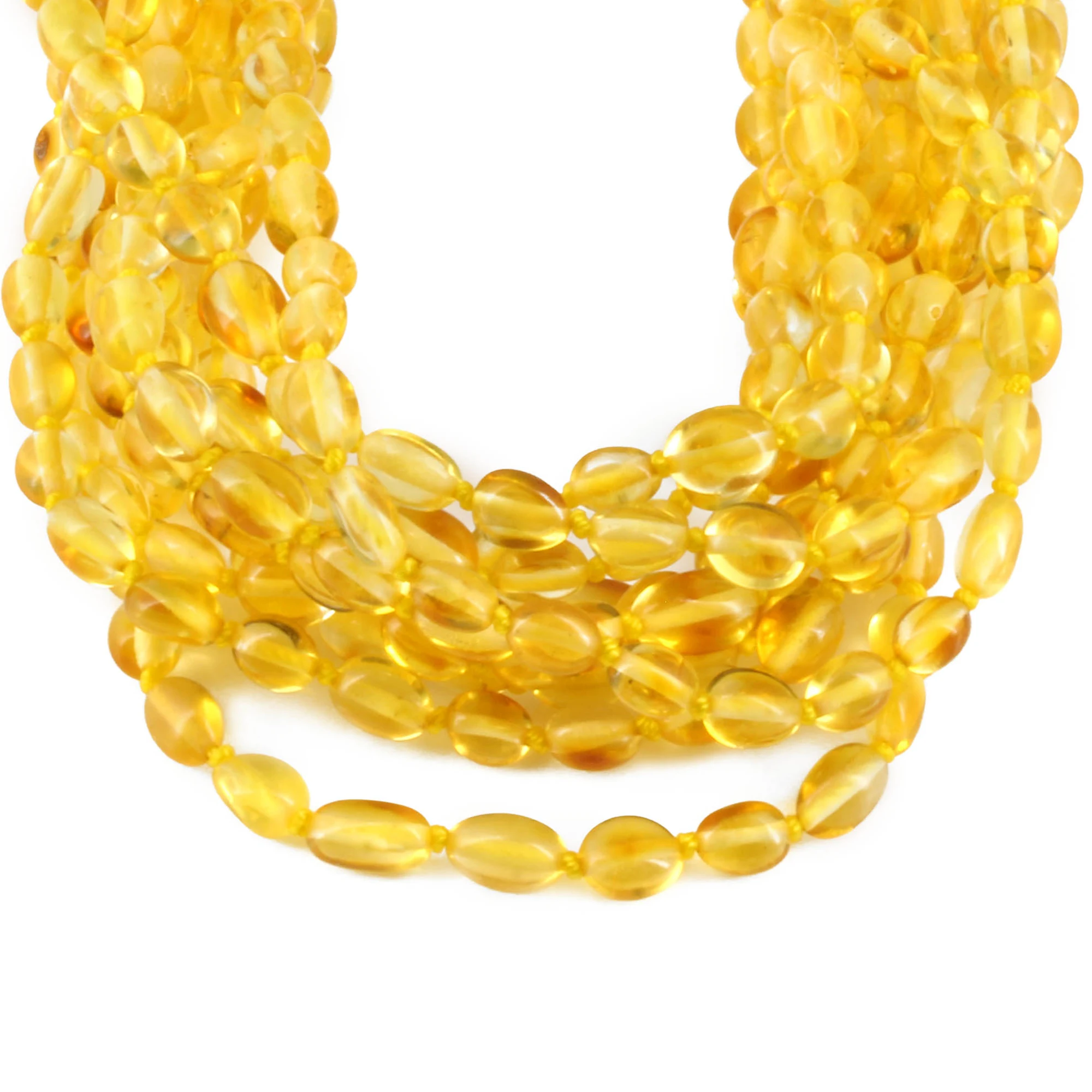 Baltic Amber Junior Necklace Olive Yellow Glossy Finish - Wholesale Lot of 10pcs - 38cm / 15in - XO54Y