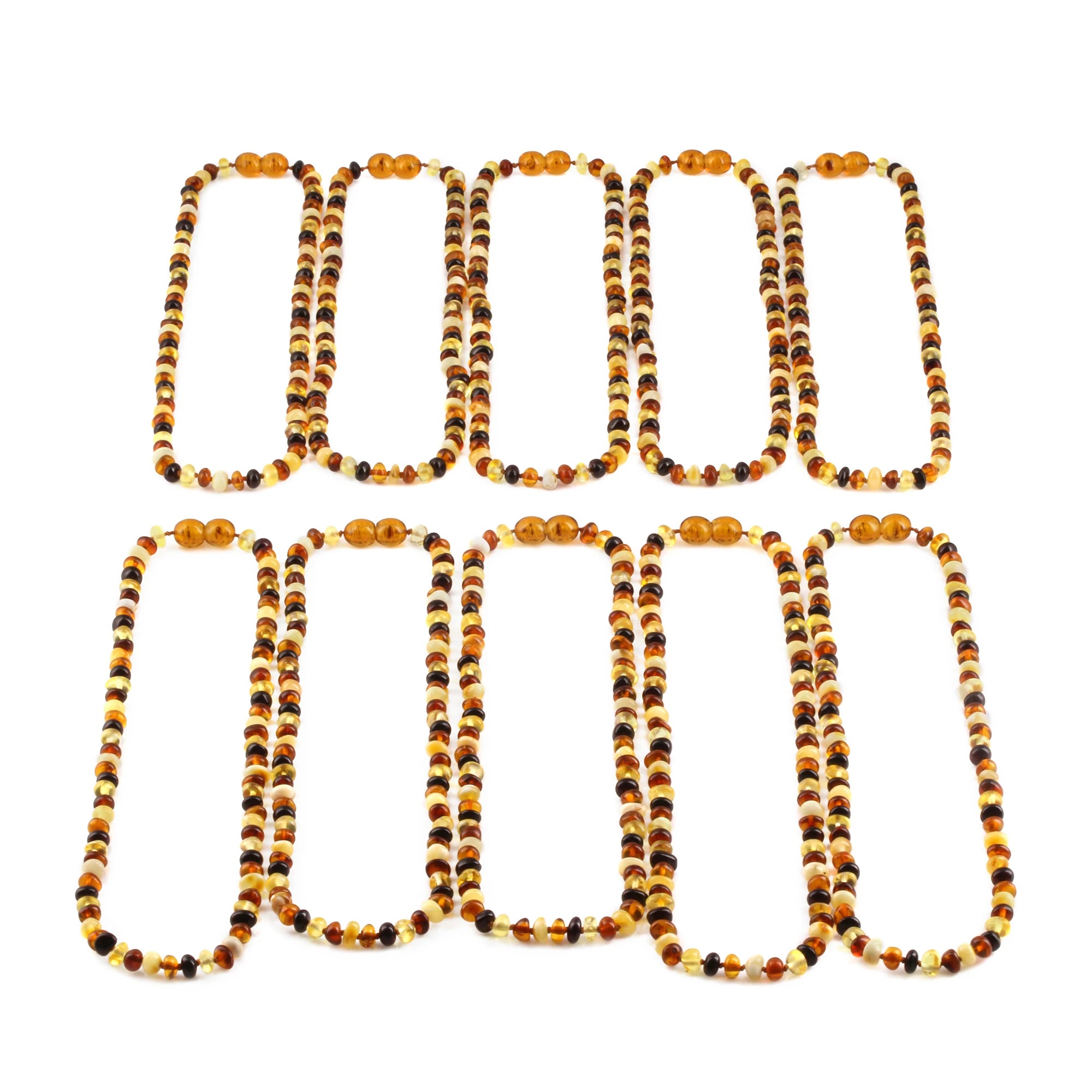 Baltic Amber Junior Necklace Roundel Multicolor Glossy Finish - Wholesale Lot of 10pcs - 38cm / 15in - XR53M
