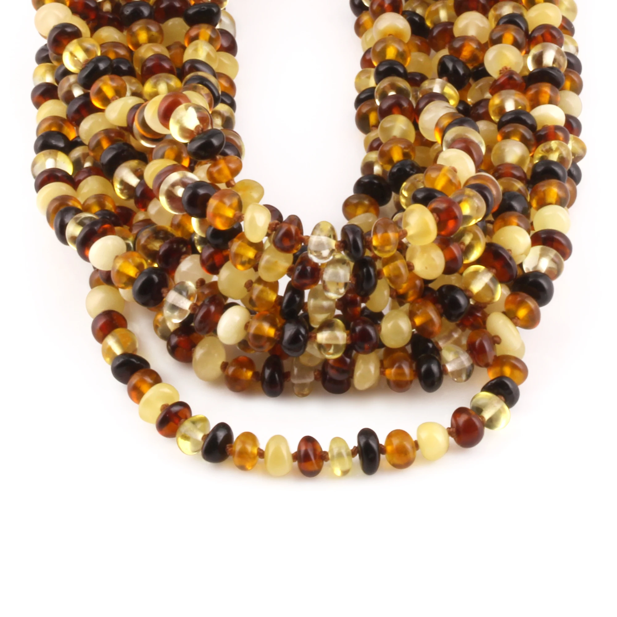 Baltic Amber Junior Necklace Roundel Multicolor Glossy Finish - Wholesale Lot of 10pcs - 38cm / 15in - XR53M