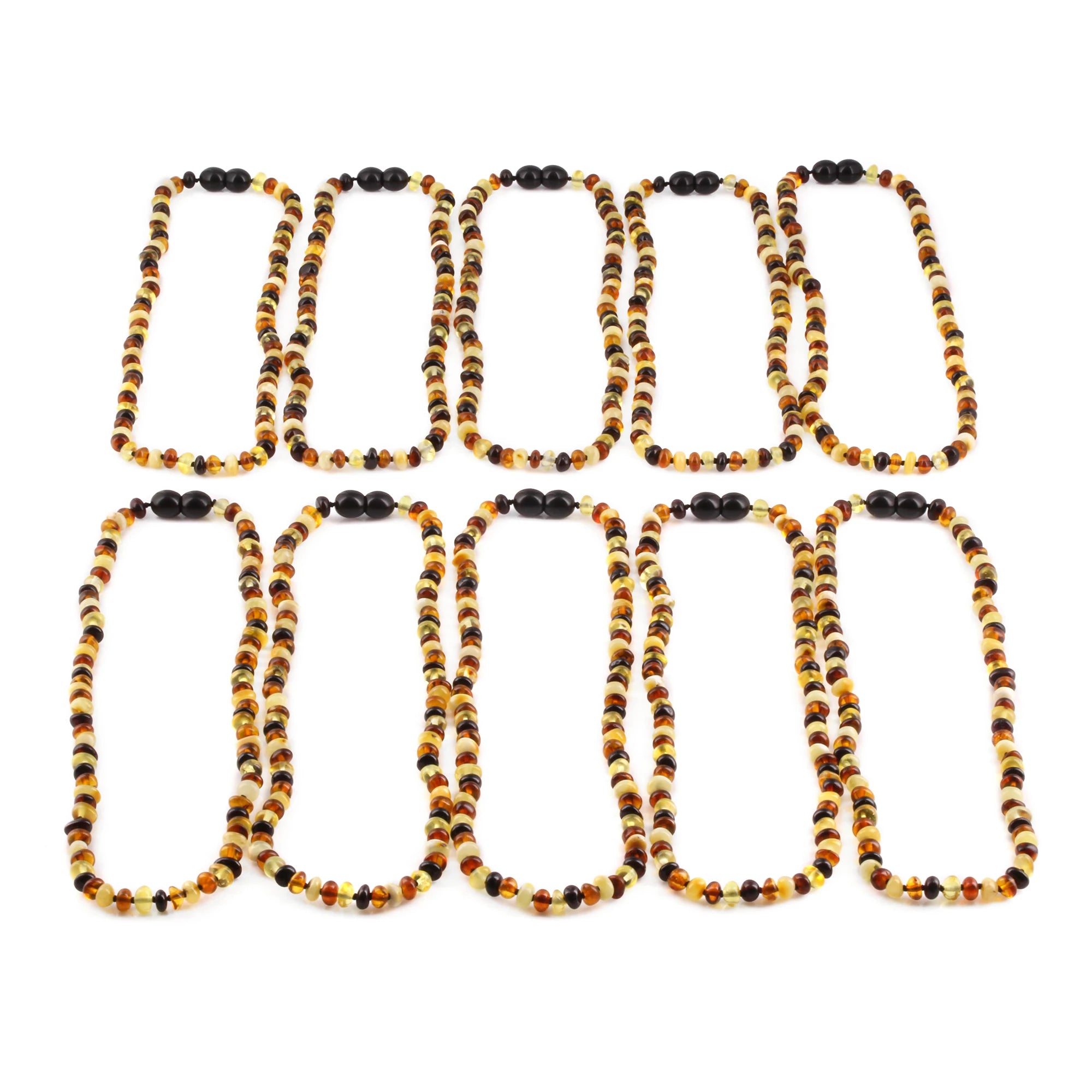 Baltic Amber Junior Necklace Roundel Multicolor Glossy Finish - Wholesale Lot of 10pcs - 38cm / 15in - XR53M2