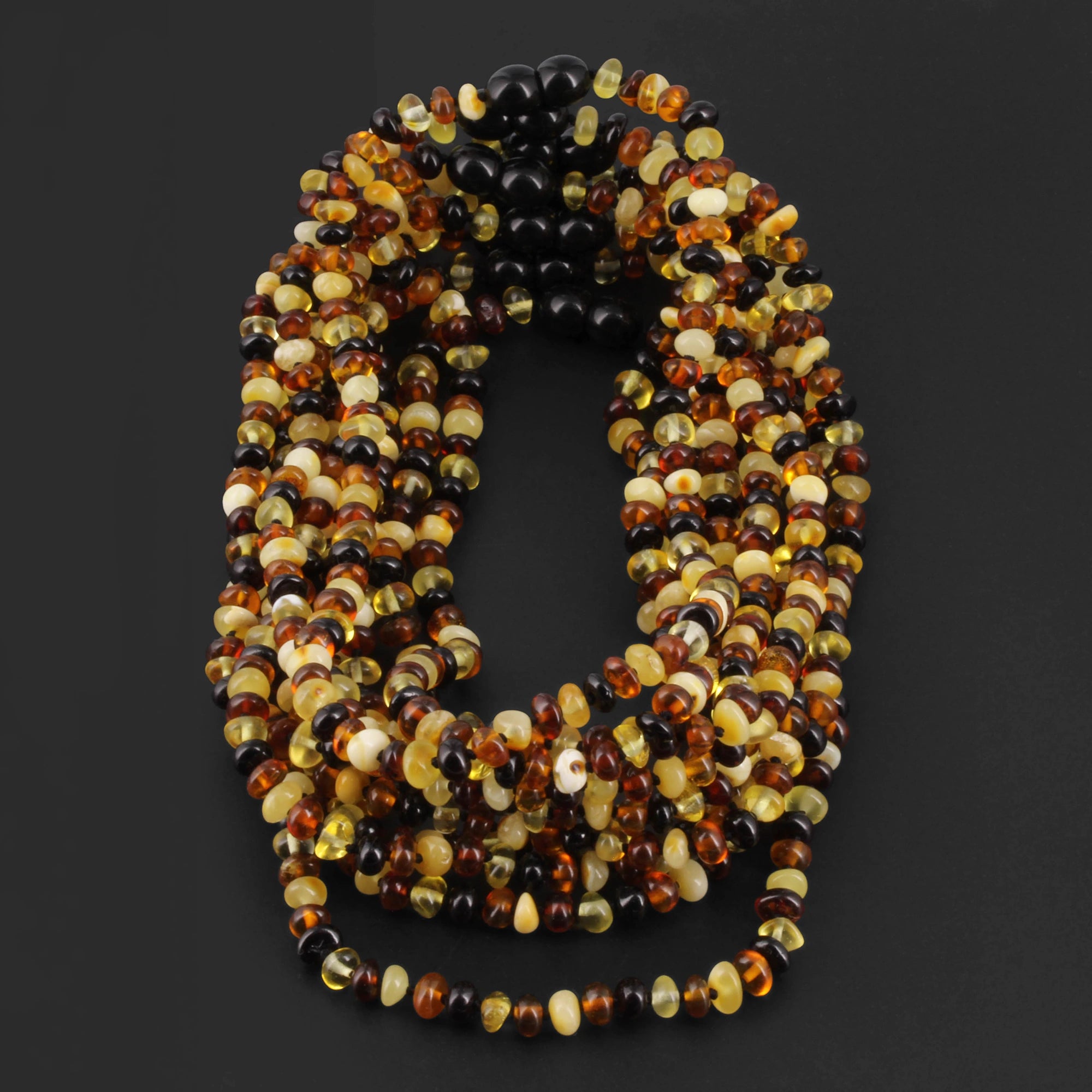 Baltic Amber Junior Necklace Roundel Multicolor Glossy Finish - Wholesale Lot of 10pcs - 38cm / 15in - XR53M2