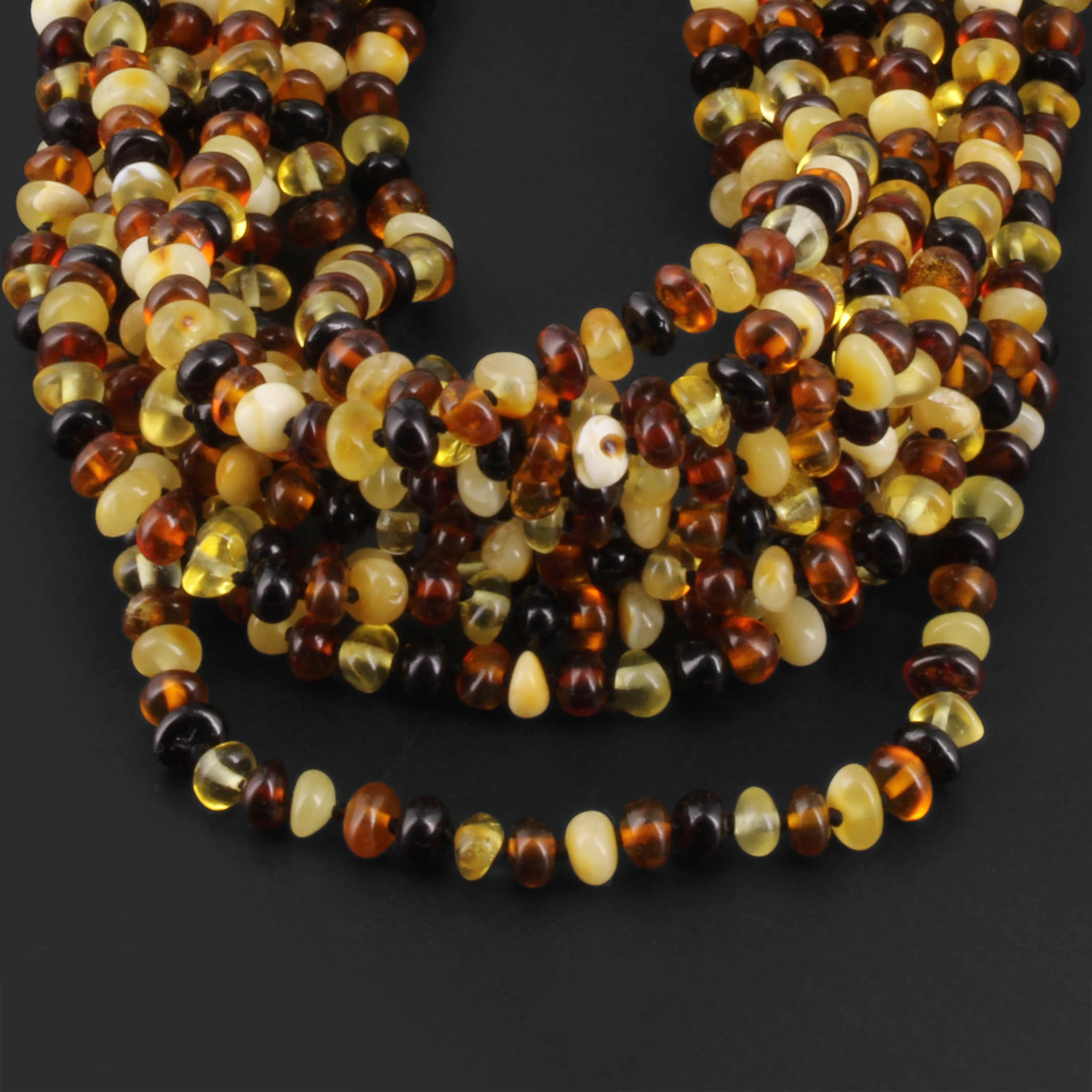Baltic Amber Junior Necklace Roundel Multicolor Glossy Finish - Wholesale Lot of 10pcs - 38cm / 15in - XR53M2