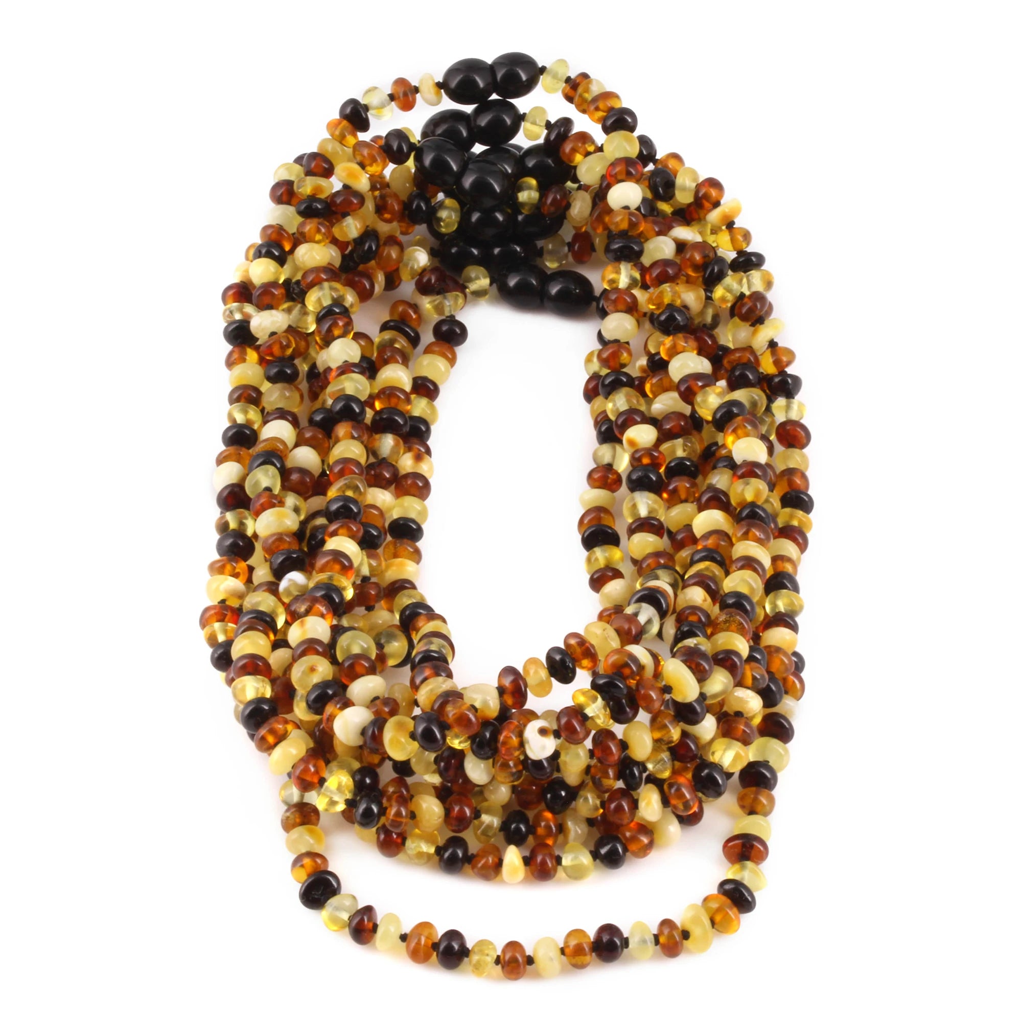 Baltic Amber Junior Necklace Roundel Multicolor Glossy Finish - Wholesale Lot of 10pcs - 38cm / 15in - XR53M2