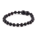 Baltic Amber Baby Teething Bracelet Baroque Black Glossy Finish - Wholesale Lot of 10pcs - 14cm / 5.5in - XB54B