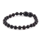 Baltic Amber Baby Teething Bracelet Baroque Black Glossy Finish - Wholesale Lot of 10pcs - 14cm / 5.5in - XB54B