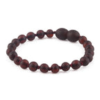Baltic Amber Baby Teething Bracelet Baroque Dark Cognac Matte Finish - Wholesale Lot of 10pcs - 14cm / 5.5in - XB54DCM