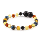 Baltic Amber & Blue Jasper Baby Teething Bracelet Baroque Multicolor Glossy Finish - Wholesale Lot of 10pcs - 14cm / 5.5in - LE555