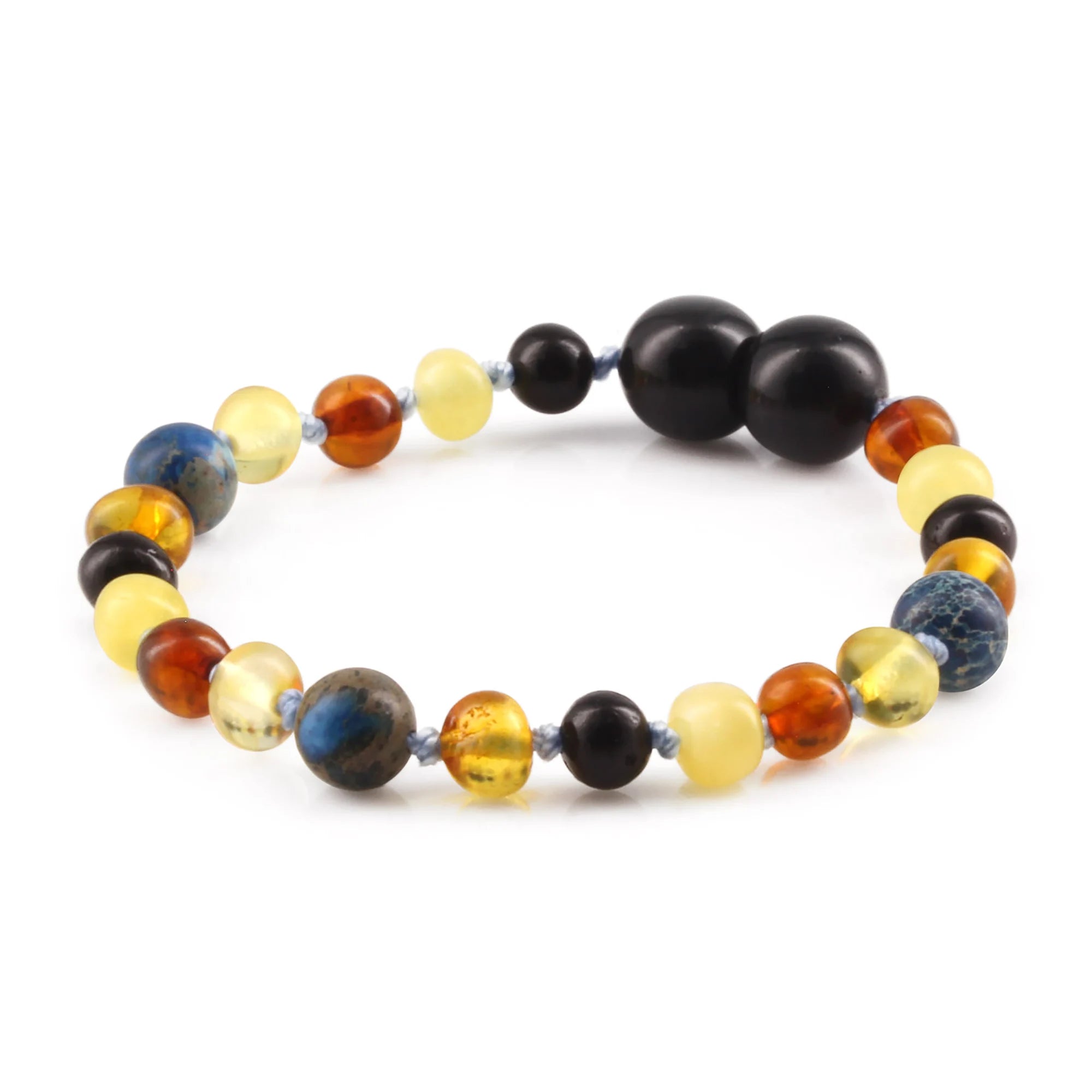 BALTIC AMBER BABY TEETHING BRACELETS WITH DEEP BLUE IMPERIAL JASPER LOT OF 10pcs. LE555