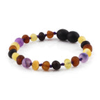 Baltic Amber & Purple Agate Teething Bracelet Baroque Multicolor Matte Finish - Wholesale Lot of 10pcs - 14cm / 5.5in - LE488
