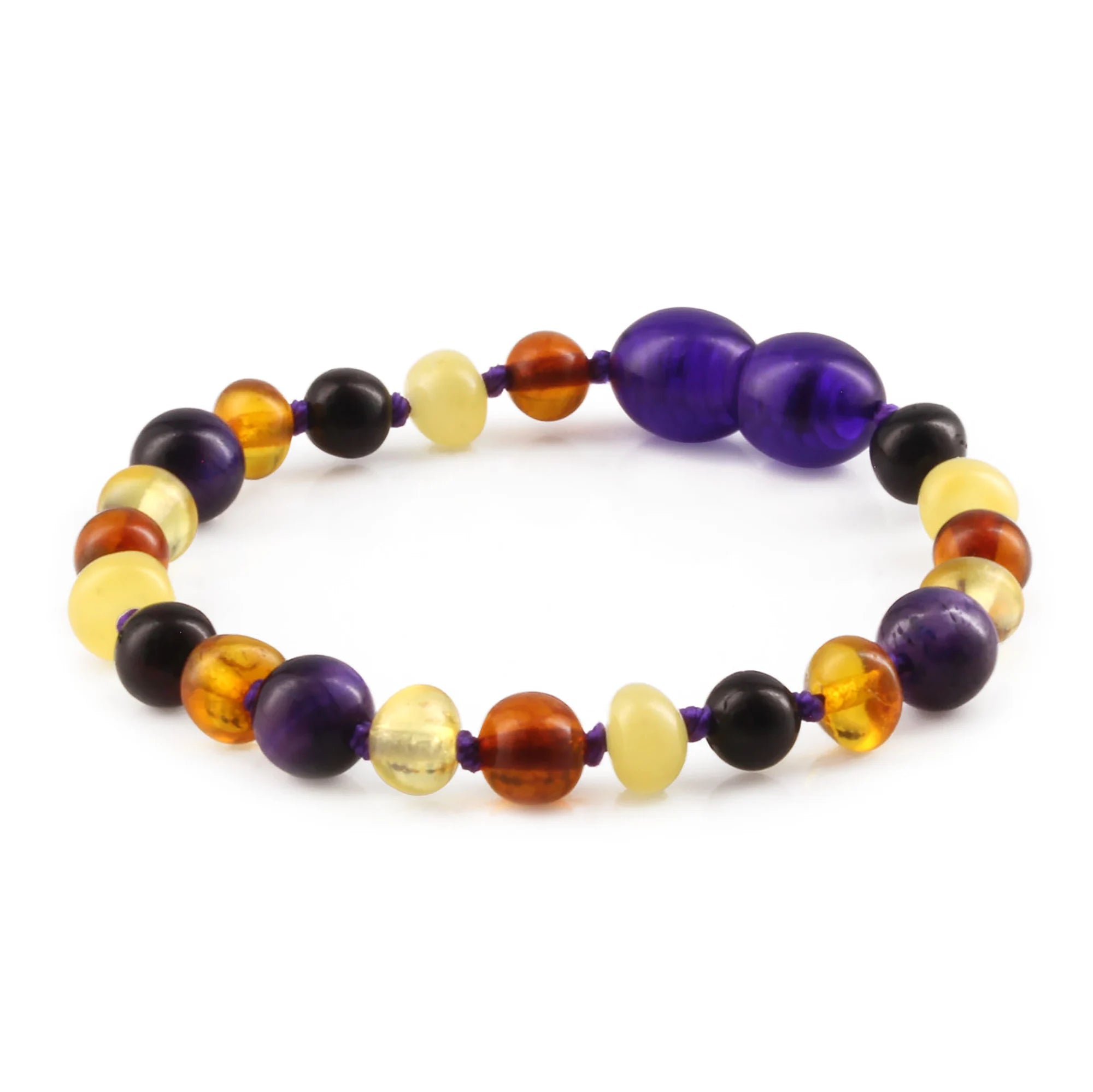 BALTIC AMBER BABY TEETHING BRACELETS WITH PURPLE TIGER EYE LOT OF 10pcs. LE554