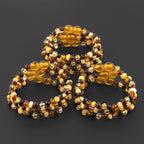 Baltic Amber Baby Teething Bracelet Baroque Multicolor Glossy Finish - Wholesale Lot of 10pcs - 14cm / 5.5in - XB43M