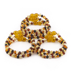 Baltic Amber Baby Teething Bracelet Baroque Multicolor Glossy Finish - Wholesale Lot of 10pcs - 14cm / 5.5in - XB43M