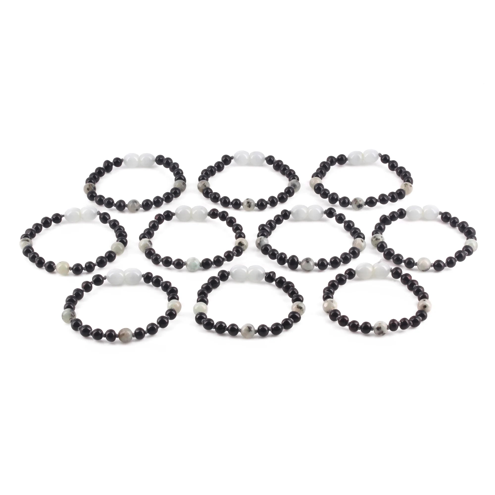 BALTIC AMBER BABY TEETHING BRACELETS WITH KIWI JASPER LOT OF 10pcs. LE551
