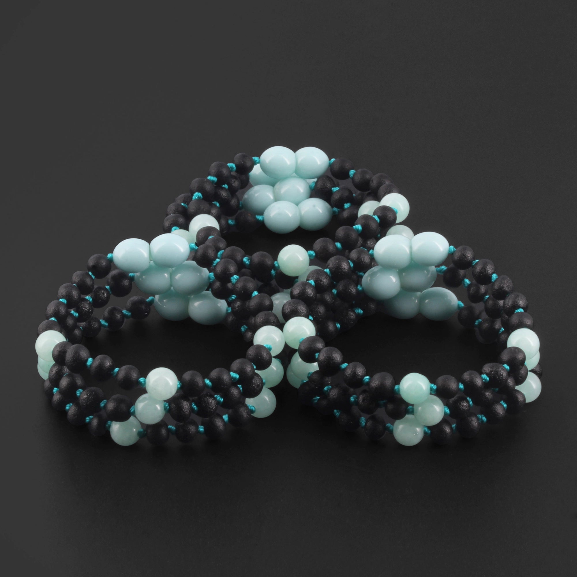 BALTIC AMBER BABY TEETHING BRACELETS WITH SKY BLUE JADE LOT OF 10pcs. LE547