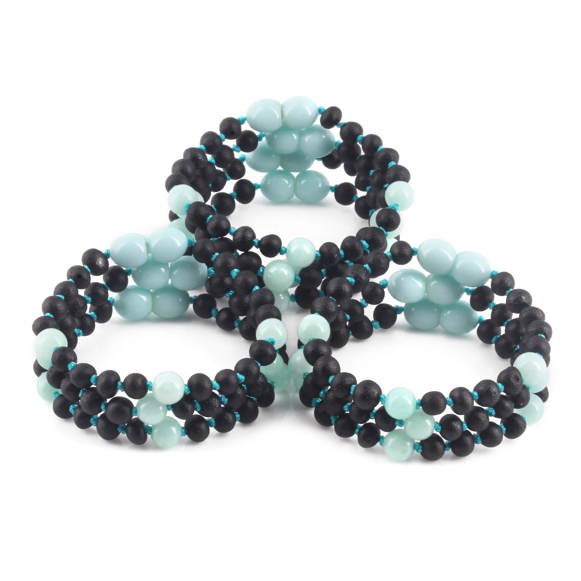 BALTIC AMBER BABY TEETHING BRACELETS WITH SKY BLUE JADE LOT OF 10pcs. LE547