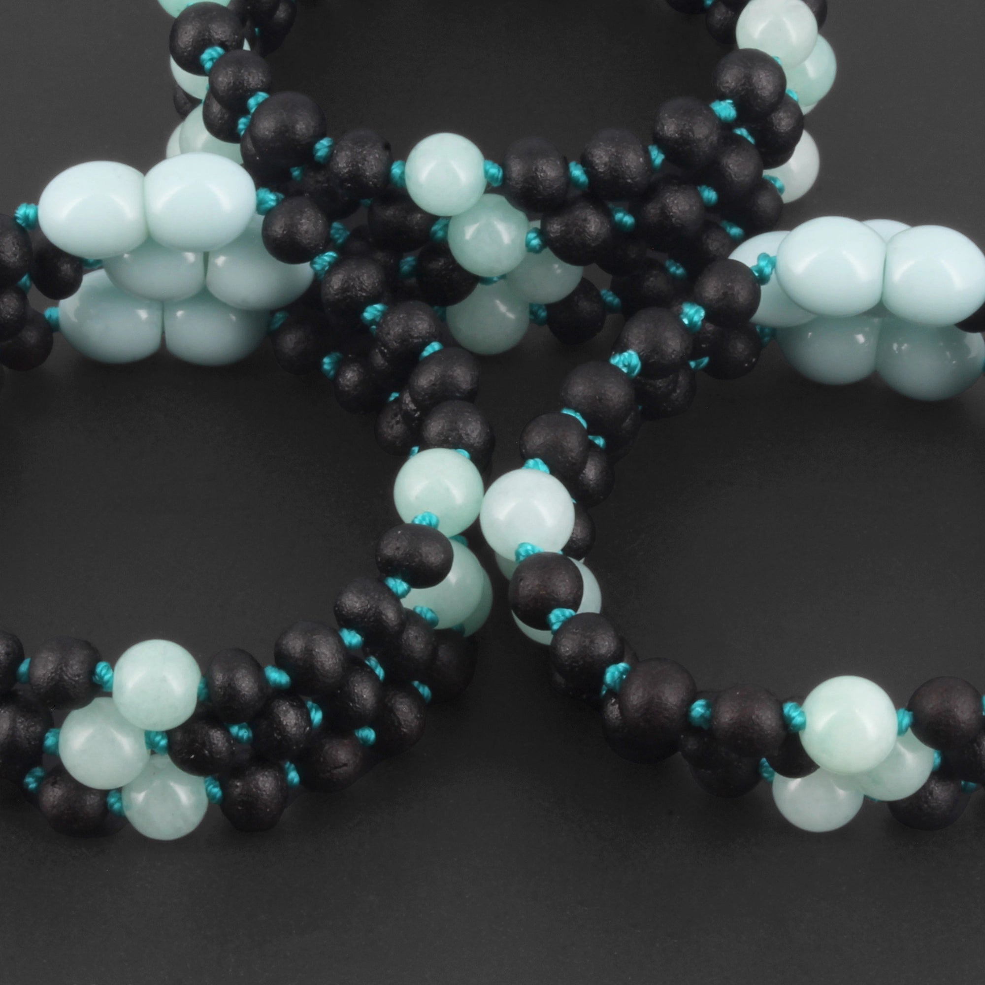 Baltic Amber & Sky Blue Jade Baby Teething Bracelet Baroque Black Matte Finish - Wholesale Lot of 10pcs - 14cm / 5.5in - LE547