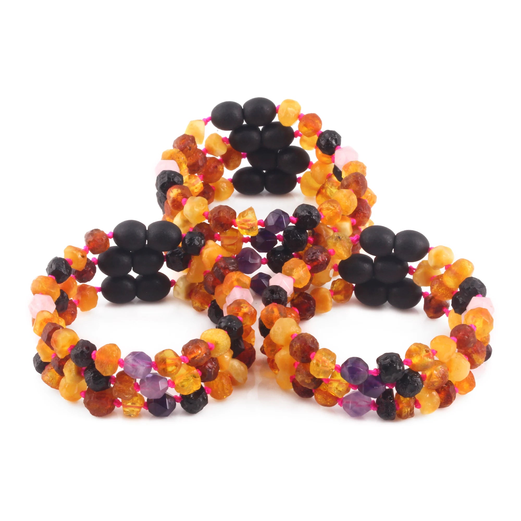 BALTIC AMBER BABY BRACELETS WITH AMETHYST & ROSE QUARTZ LOT OF 10pcs. LE560