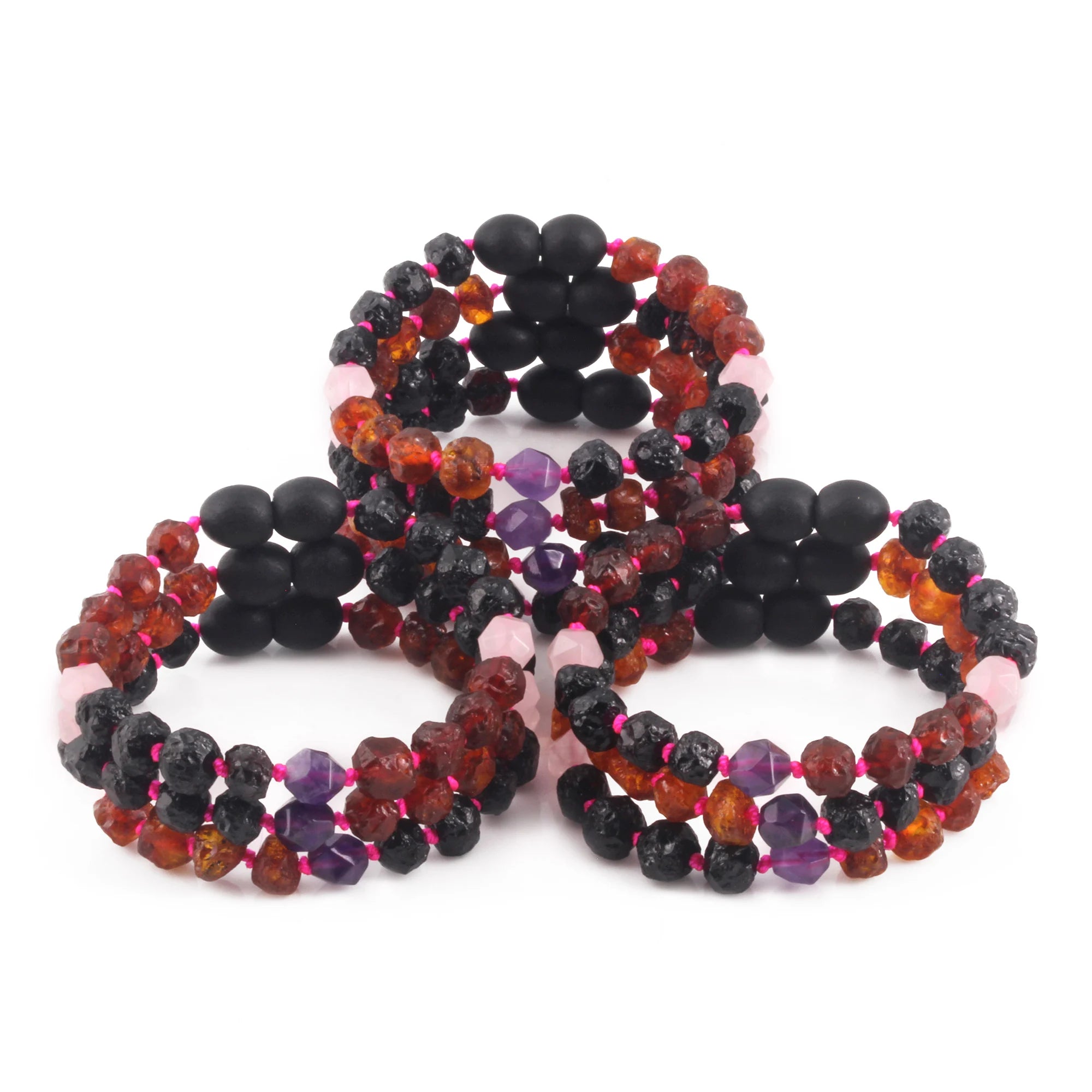 BALTIC AMBER BABY BRACELETS WITH AMETHYST & ROSE QUARTZ LOT OF 10pcs. LE561