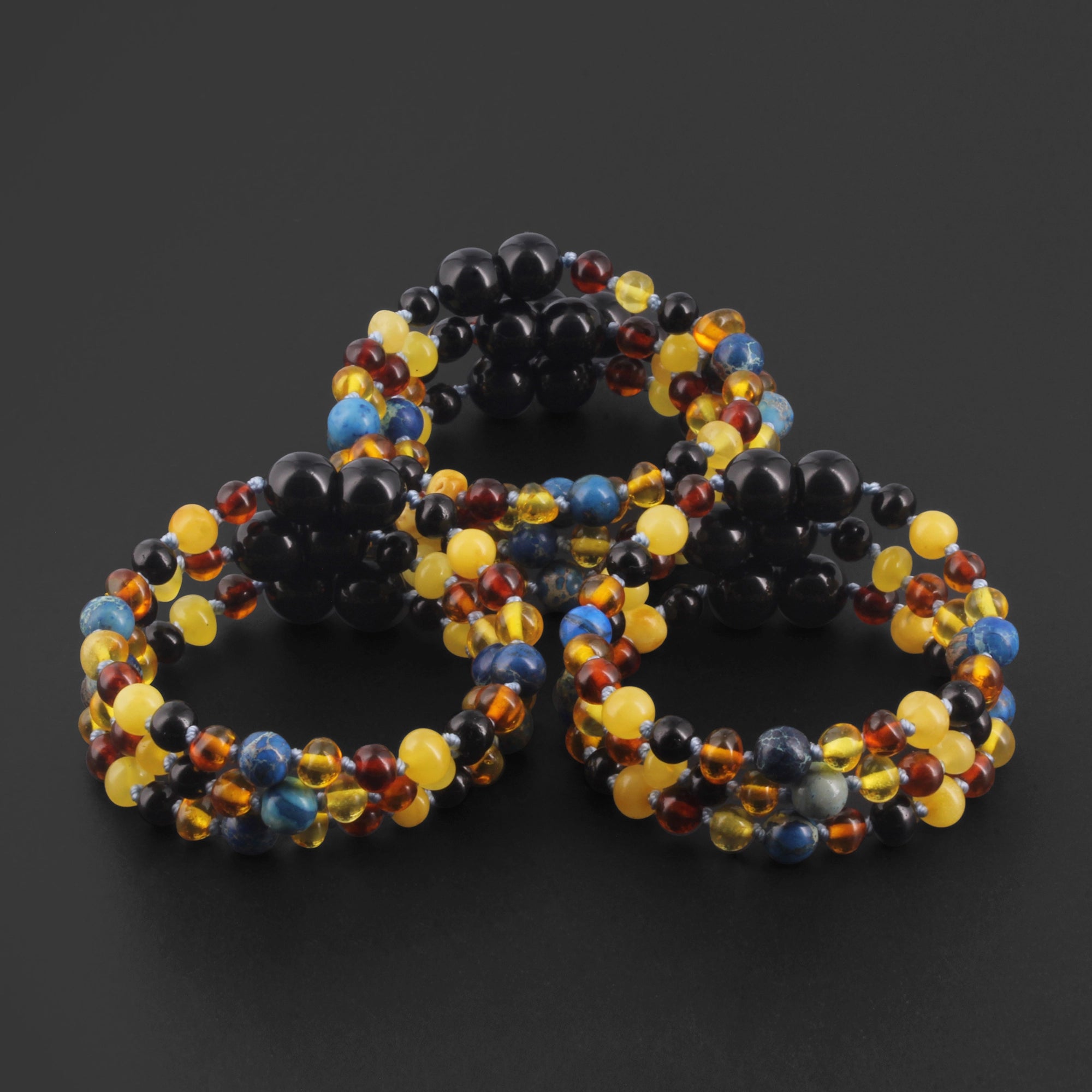 BALTIC AMBER BABY TEETHING BRACELETS WITH DEEP BLUE IMPERIAL JASPER LOT OF 10pcs. LE555