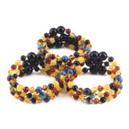 Baltic Amber & Blue Jasper Baby Teething Bracelet Baroque Multicolor Glossy Finish - Wholesale Lot of 10pcs - 14cm / 5.5in - LE555