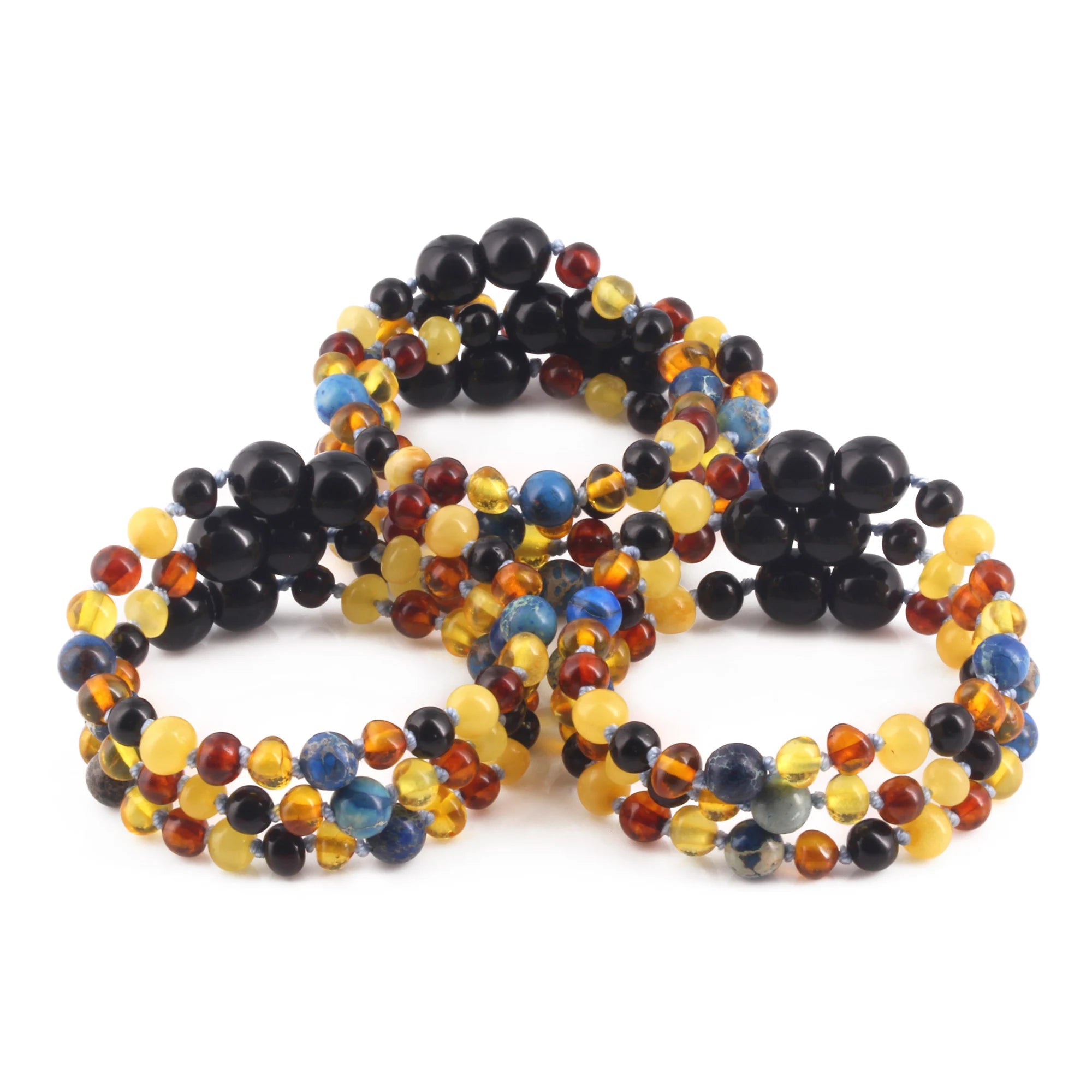 BALTIC AMBER BABY TEETHING BRACELETS WITH DEEP BLUE IMPERIAL JASPER LOT OF 10pcs. LE555