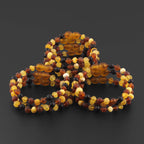 Baltic Amber Junior Bracelet Baroque Multicolor Matte Finish - Wholesale Lot of 10 - 16cm / 6.3in - XB54MM
