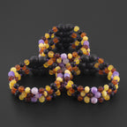 Baltic Amber & Purple Agate Teething Bracelet Baroque Multicolor Matte Finish - Wholesale Lot of 10pcs - 14cm / 5.5in - LE488
