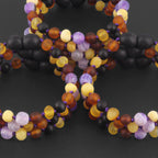 Baltic Amber & Purple Agate Teething Bracelet Baroque Multicolor Matte Finish - Wholesale Lot of 10pcs - 14cm / 5.5in - LE488