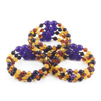 Baltic Amber & Purple Tiger Eye Baby Teething Bracelet Baroque Multicolor Glossy Finish - Wholesale Lot of 10pcs - 14cm / 5.5in - LE554