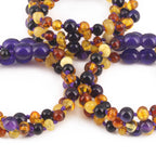 Baltic Amber & Purple Tiger Eye Baby Teething Bracelet Baroque Multicolor Glossy Finish - Wholesale Lot of 10pcs - 14cm / 5.5in - LE554
