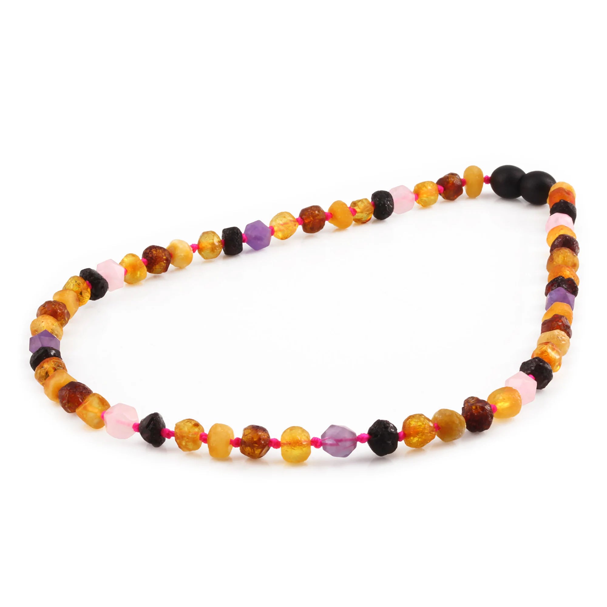 BALTIC AMBER JUNIOR NECKLACES WITH AMETHYST & ROSE QUARTZ LOT OF 10pcs. JN109