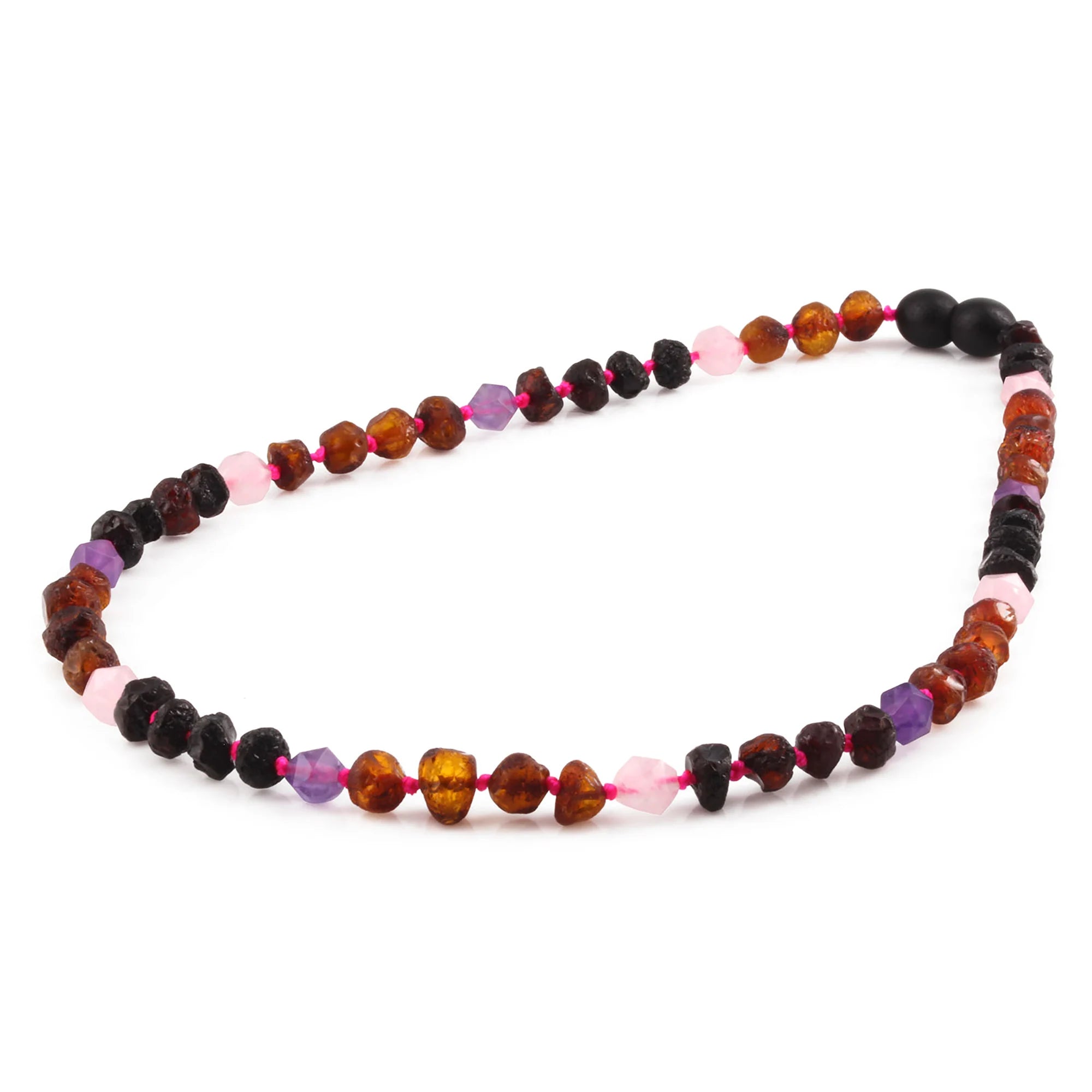 BALTIC AMBER JUNIOR NECKLACES WITH AMETHYST & ROSE QUARTZ LOT OF 10pcs. JN110