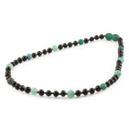 Baltic Amber & Green Agate Junior Necklace Baroque Black Glossy Finish - Wholesale Lot of 10pcs - 38cm / 15in - JN89