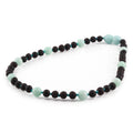 Baltic Amber & Sky Blue Jade Baby Teething Necklace Baroque Black Matte Finish - Wholesale Lot of 10pcs - 32cm / 12.6in - LE547