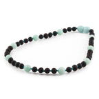 Baltic Amber & Sky Blue Jade Baby Teething Necklace Baroque Black Matte Finish - Wholesale Lot of 10pcs - 32cm / 12.6in - LE547