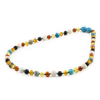 BALTIC AMBER JUNIOR NECKLACES WITH LAKE BLUE IMPERIAL JASPER & TRIDACNA SHELL LOT OF 10pcs. JN96-T