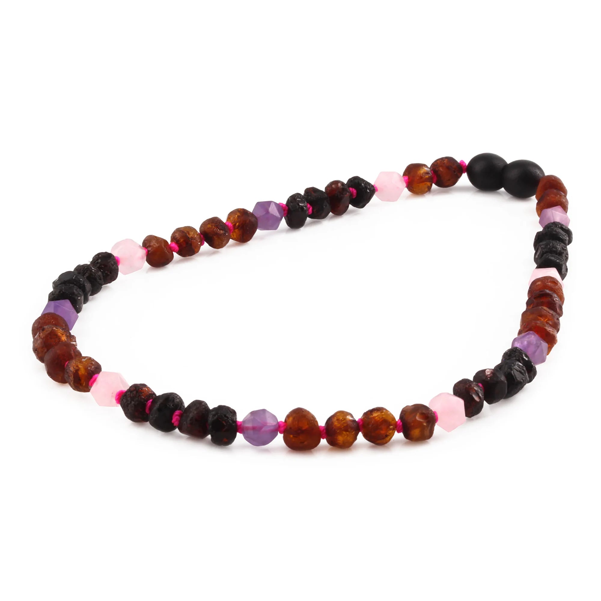BALTIC AMBER BABY NECKLACES WITH AMETHYST & ROSE QUARTZ LOT OF 10pcs. LE561