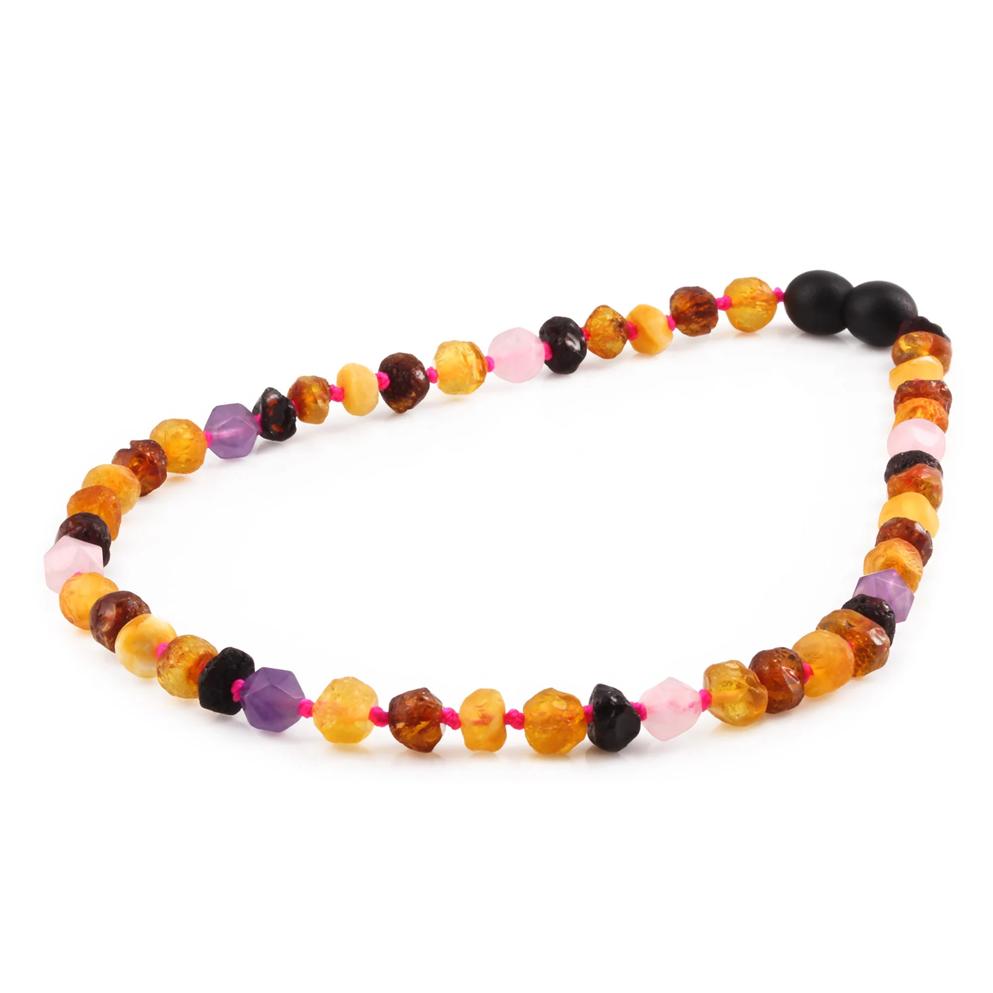 BALTIC AMBER BABY NECKLACES WITH AMETHYST & ROSE QUARTZ LOT OF 10pcs. LE560