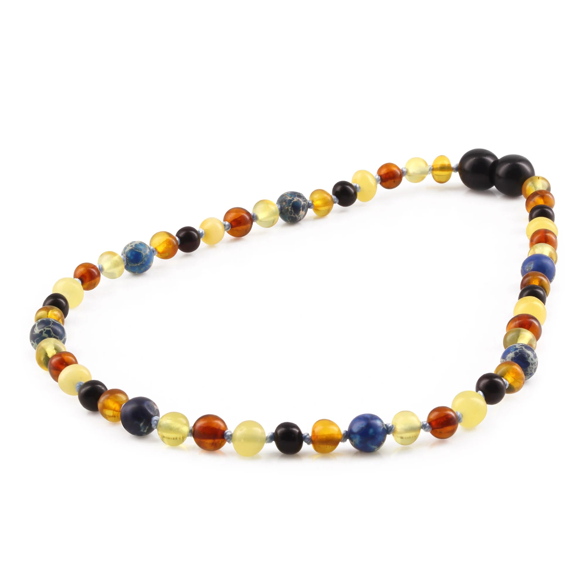 BALTIC AMBER BABY TEETHING NECKLACES WITH DEEP BLUE IMPERIAL JASPER LOT OF 10pcs. LE555