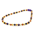 Baltic Amber & Purple Tiger Eye Junior Necklace Baroque Multicolor Glossy Finish - Wholesale Lot of 10pcs - 38cm / 15in - JN100