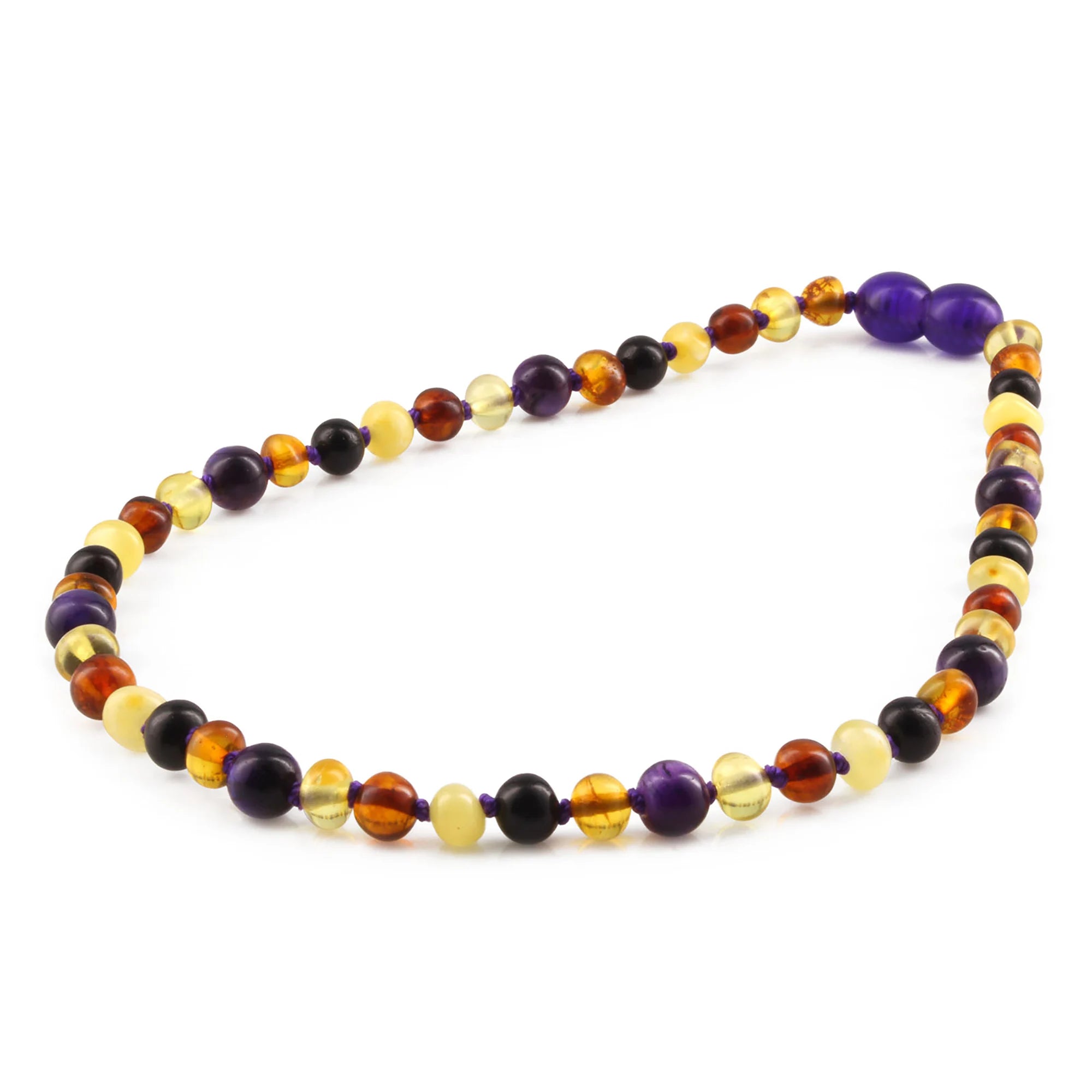 BALTIC AMBER BABY TEETHING NECKLACES WITH PURPLE TIGER EYE LOT OF 10pcs. LE554