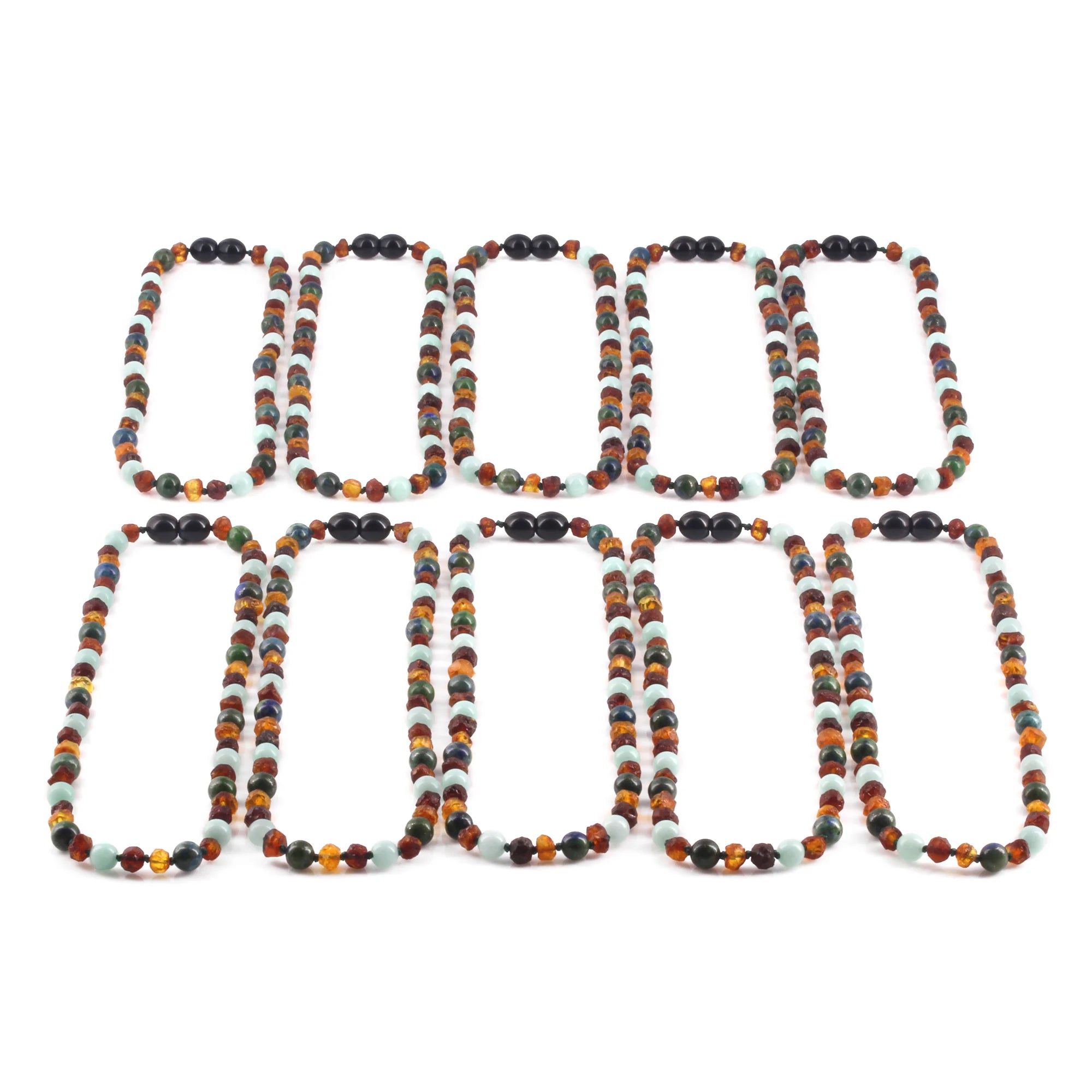 BALTIC AMBER JUNIOR NECKLACES WITH AMAZONITE & AZURITE LOT OF 10pcs. JN108