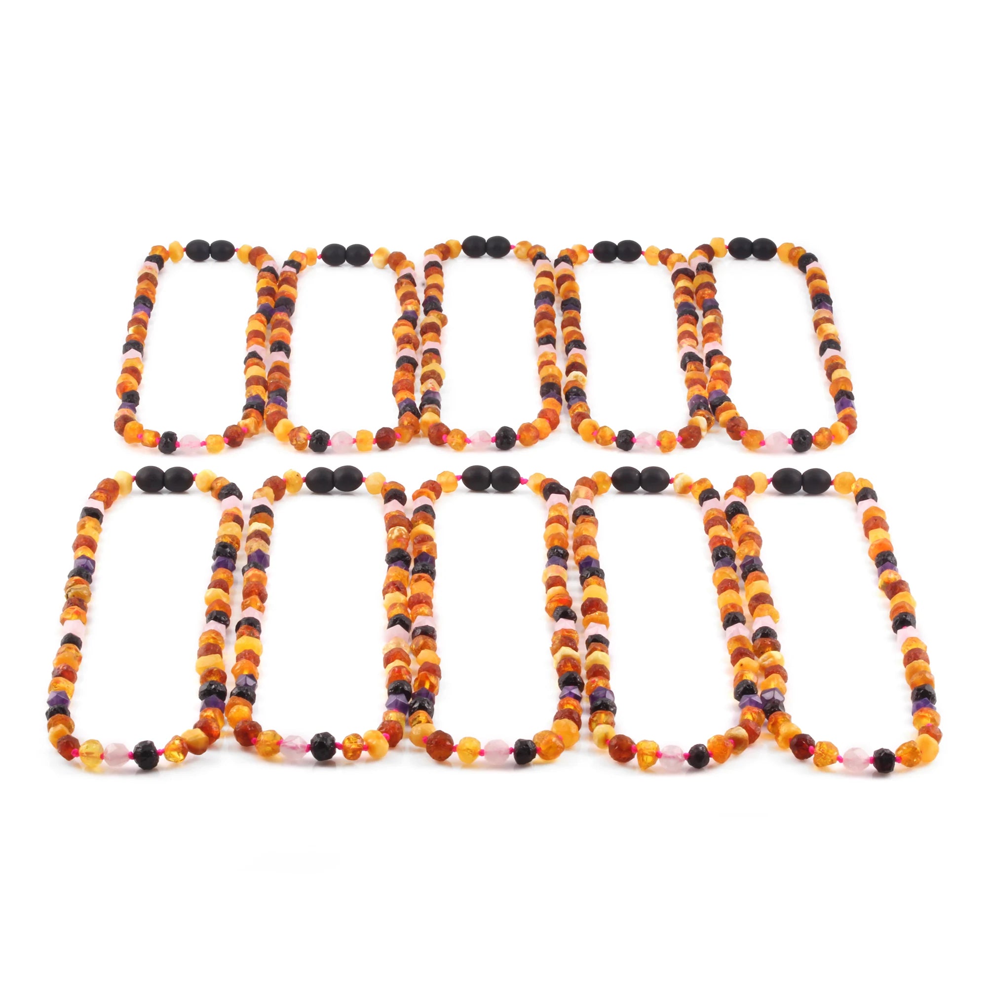 BALTIC AMBER JUNIOR NECKLACES WITH AMETHYST & ROSE QUARTZ LOT OF 10pcs. JN109