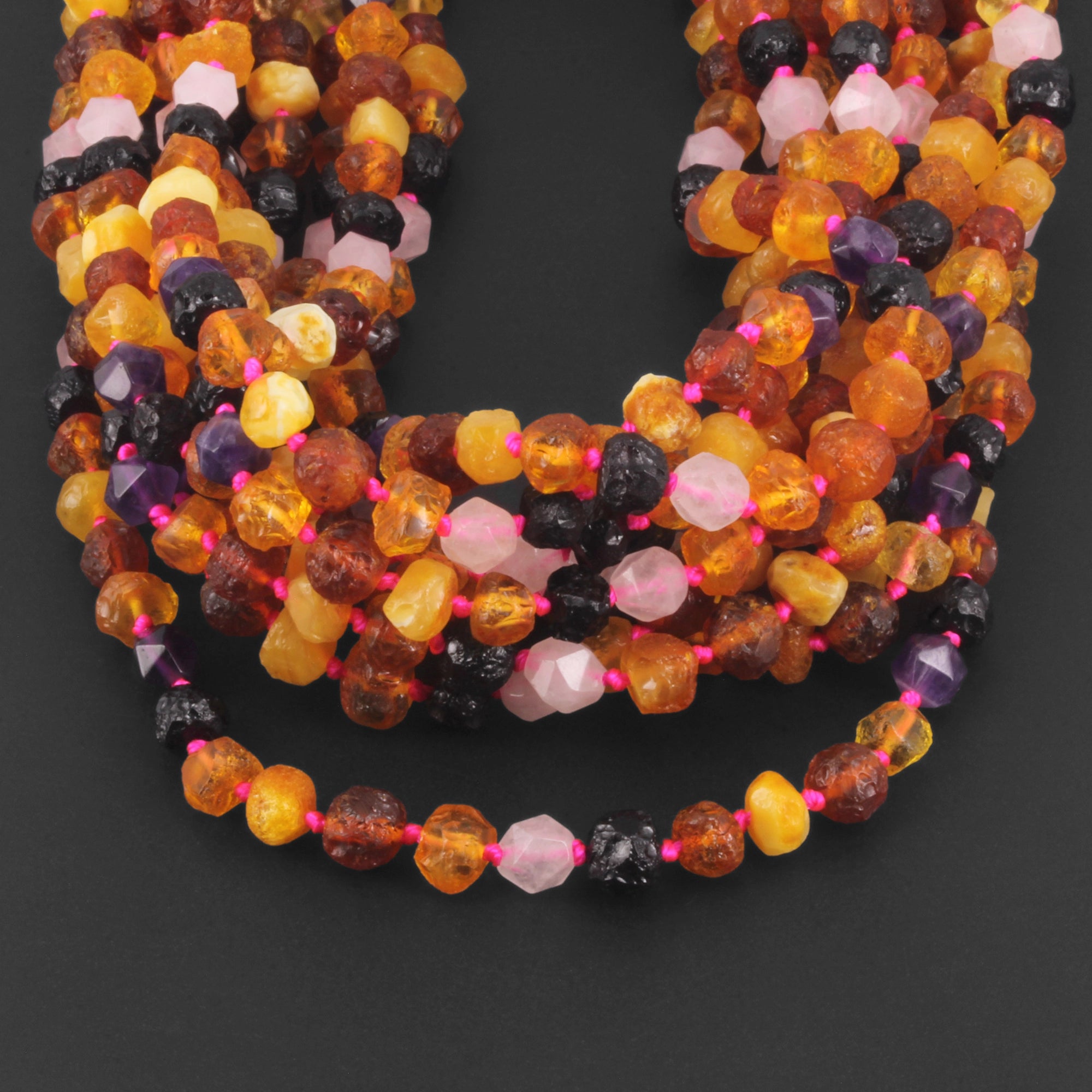 BALTIC AMBER JUNIOR NECKLACES WITH AMETHYST & ROSE QUARTZ LOT OF 10pcs. JN109